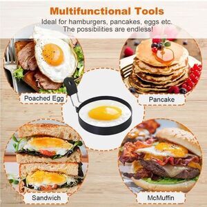 3.5" Egg Rings Set of 2 with Silicone Handle, & Brush Large Ring for Frying Eggs